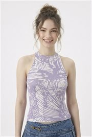 Kadın Fitilli Çizgi Baskılı Halter Yaka Crop Bluz