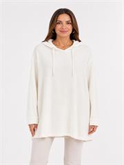 Kadın Beyaz Kapüşonlu Oversize Sweatshirt