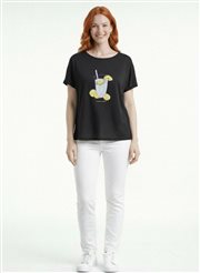 Kadın Siyah Limonata Baskılı Rahat Kesim T-Shirt