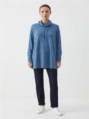 Kadın Mavi Rahat Kesim Boğazlı Sweatshirt