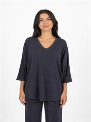 Kadın V Yaka Relaxed Fit Lacivert Bluz
