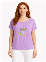 Kadın Lila Baskılı Kısa Kol T-Shirt