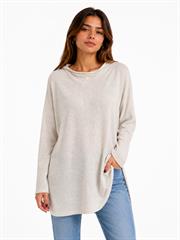 Kadın Relaxed Fit Uzun Kollu Bej Triko Bluz