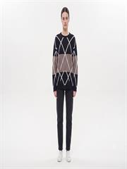 Kadın Oversize Triko Kazak - Modern Geometrik Desen