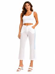 Kadın Regular Fit Paça Beyaz Pantolon