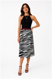 Kadın Zebra Desenli Midi Etek