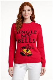 Kırmızı Jingle Bells Yazılı Yılbaşı Kazağı