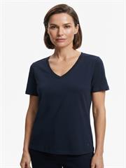 Kadın V Yaka Lacivert Kısa Kollu Pamuklu T-Shirt