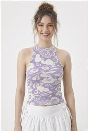 Kadın Fitilli Baskılı Halter Yaka Crop Bluz