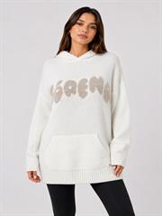Kadın Kapüşonlu Relaxed Beyaz Triko Sweatshirt