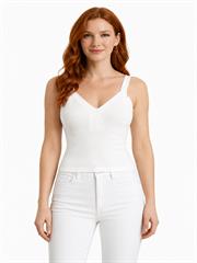 Kadın Beyaz Triko Askılı Slim Fit Bluz