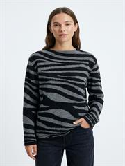Kadın Siyah Gri Zebra Desen Oversize Triko Kazak