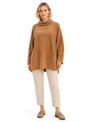 Kadın Triko Oversize Boğazlı Kazak Camel