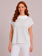 Kadın Beyaz Relaxed Fit Triko Kısa Kollu T-Shirt