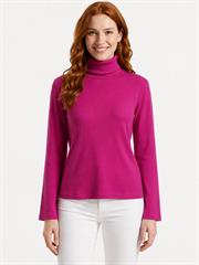 Kadın Slim Fit Fuşya Boğazlı Uzun Kollu Triko Kazak