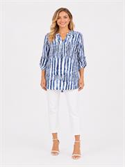 Kadın Mavi Beyaz Çizgili Relaxed Tunik Bluz