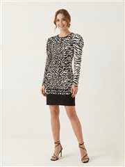 Siyah Beyaz Zebra Desenli Balon Omuz Mini Elbise