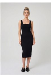 Premium Fit Kare Yaka Fitilli Triko Midi Elbise