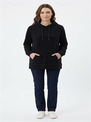 Kadın Siyah Kadife Kapüşonlu Slim Fit Sweatshirt