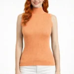 Balıkçı Yaka Fitilli Kolsuz Triko Bluz - Somon