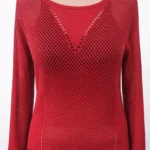 Kırmızı V Desenli File Triko Bluz