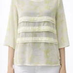 Sarı Krem Soyut Desenli Önü Katmanlı Bluz