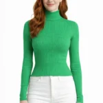 Çizgili Uzun Kollu Yarım Boğazlı Fitilli Kazak - Yeşil