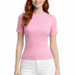 Bisiklet Yaka Fitilli Kısa Kol Triko Bluz