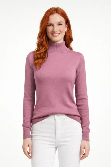 Yarım Boğazlı Triko Kazak - Pudra