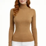 Balıkçı Yaka Fitilli Uzun Kollu Triko Kazak - Camel