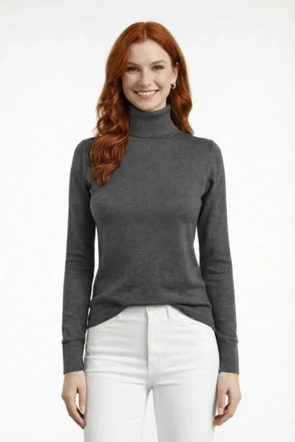 Balıkçı Yaka Triko Kazak - Antrasit