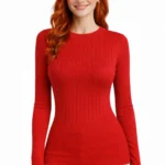 Bisiklet Yaka Fitilli Triko Kazak - Kırmızı