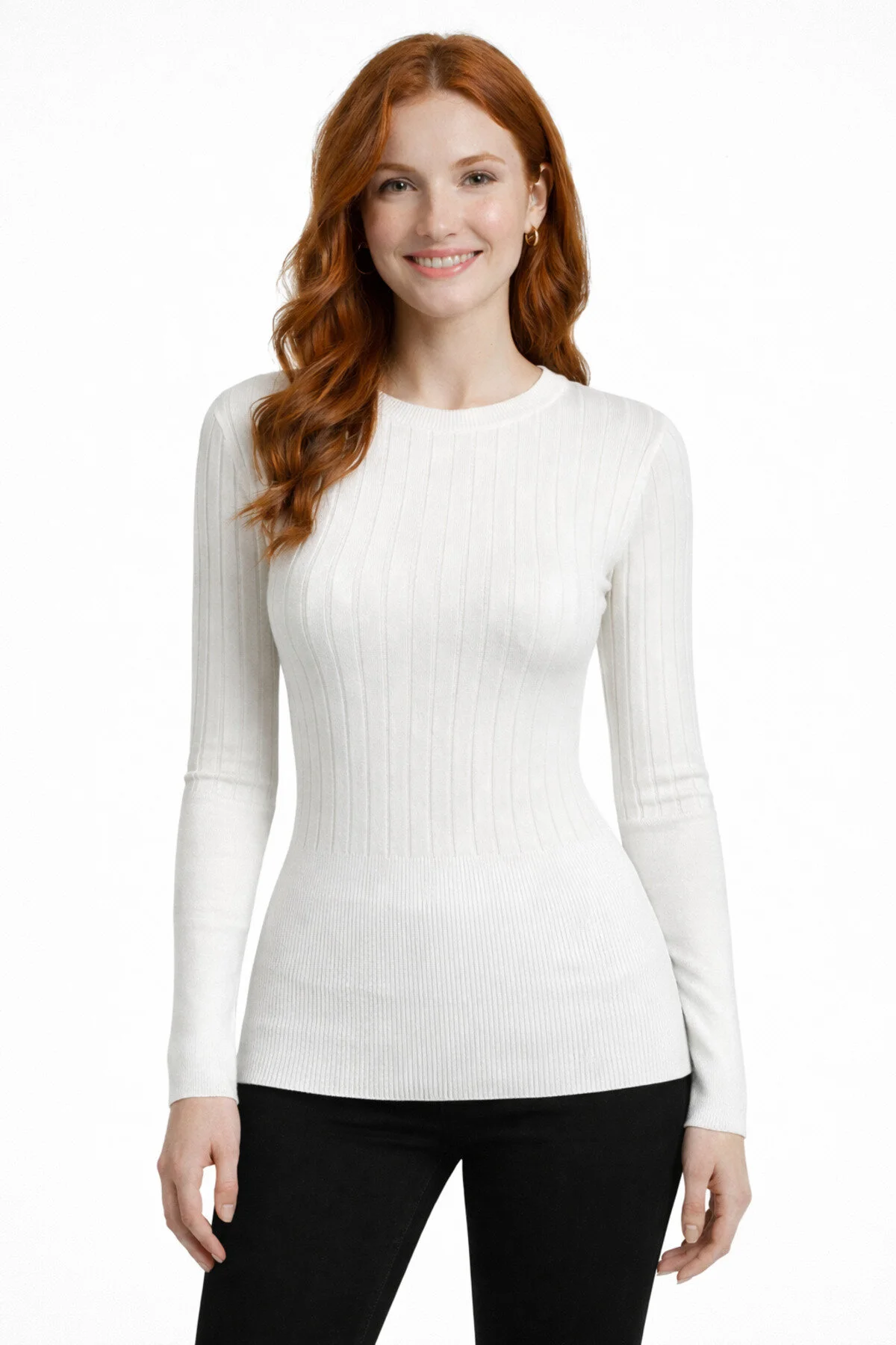 64 Bisiklet Yaka Fitilli Triko Kazak - Ekru - Görsel 1