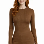 Bisiklet Yaka Fitilli Triko Kazak - Kahverengi