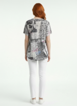 Kadın V Yaka Desenli Oversize Bluz - Görsel 2