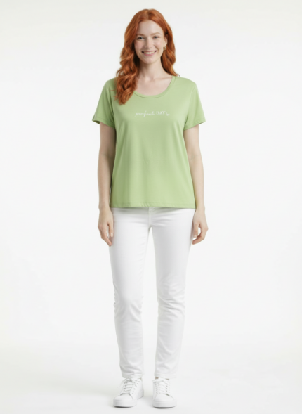 Kadın Yeşil Basic Yuvarlak Yaka Kısa Kol T-Shirt
