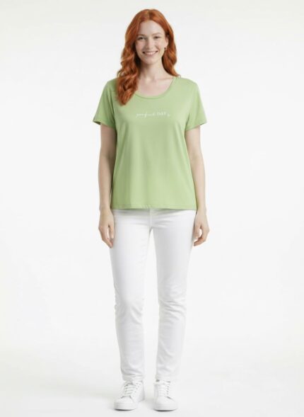 Kadın Yeşil Basic Yuvarlak Yaka Kısa Kol T-Shirt - Standart, Açık yeşil