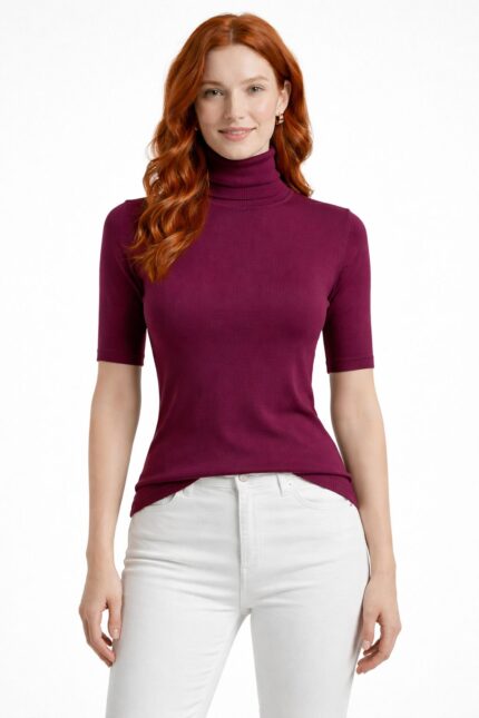 Kadın Mor Yarım Balıkçı Yaka Slim Fit Triko Bluz - 36, Mor