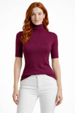 Kadın Mor Yarım Balıkçı Yaka Slim Fit Triko Bluz