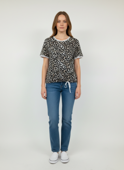 Kadın Leopar Desenli Rahat Kesim T-Shirt