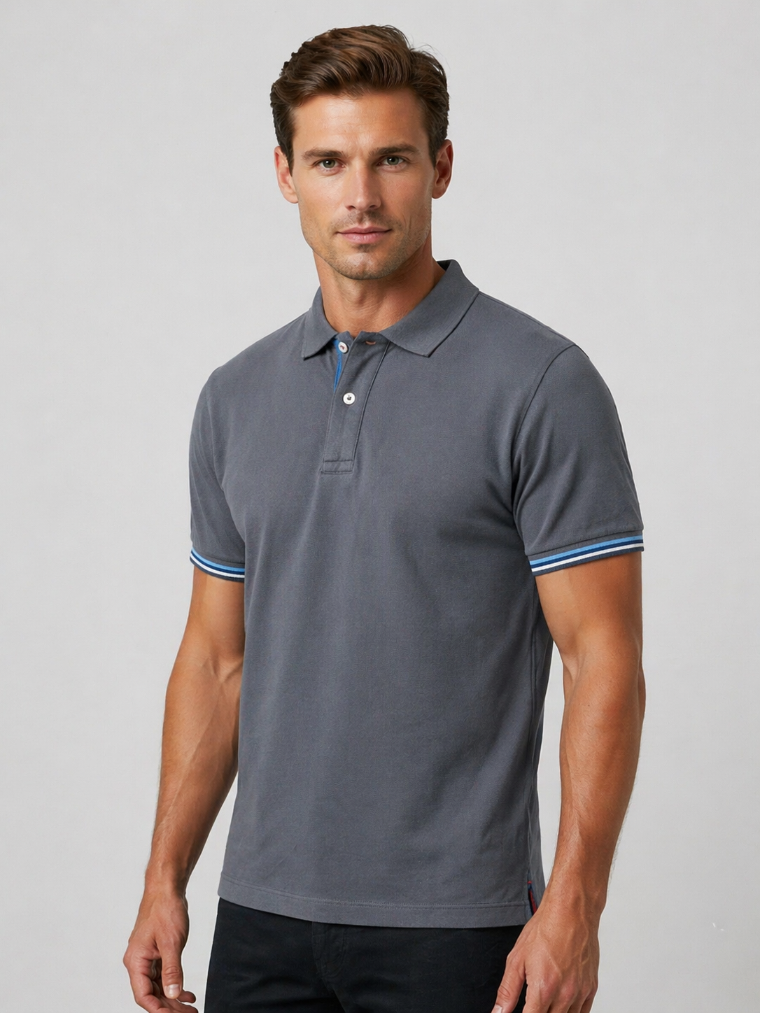 159e9fa87fc643b5a137583120cf9d95-12.png Erkek Polo Yaka Kontrast Şerit Detaylı Slim Fit T-Shirt - Görsel 1