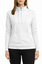 Beyaz Dik Yaka Uzun Kollu Sweatshirt