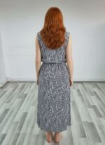 Kadın Siyah Beyaz Geometrik Desenli Uzun Elbise - Görsel 2