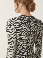 Siyah Beyaz Zebra Desenli Balon Omuz Mini Elbise - Görsel 4