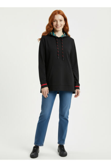 Kadın Kapüşonlu Yan Yırtmaçlı Cepli Tunik Sweat