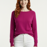 Kadın Triko Yuvarlak Yaka Slim Fit Mor Kazak