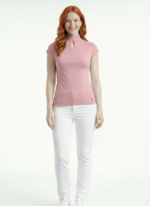 Kadın Yarım Balıkçı Yaka Pencereli Kısa Kollu Basic T-Shirt - Görsel 2