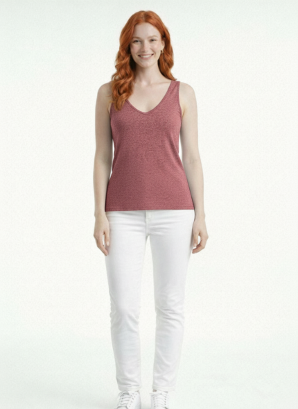Kadın V Yaka İnce Askılı Basic T-Shirt