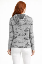 Gri Melanj Soyut Desenli Kapüşonlu Sweatshirt - Görsel 2
