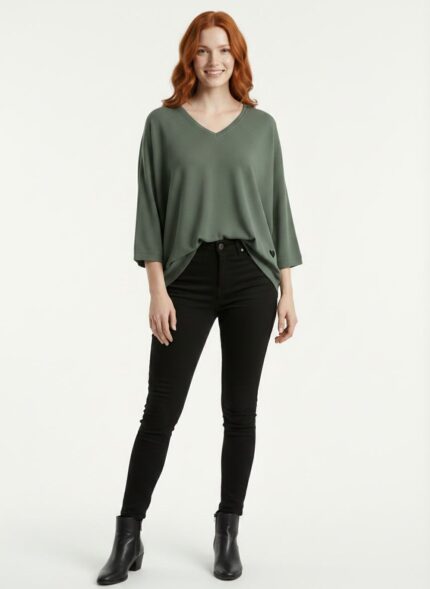 Kadın Relaxed V Yaka Basic Bluz